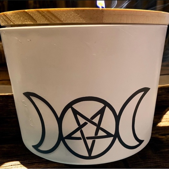 Hand Crafted 12 oz. Crystal Infused Witch Motif Candle in a Ceramic Jar with Lid - Picture 3 of 3
